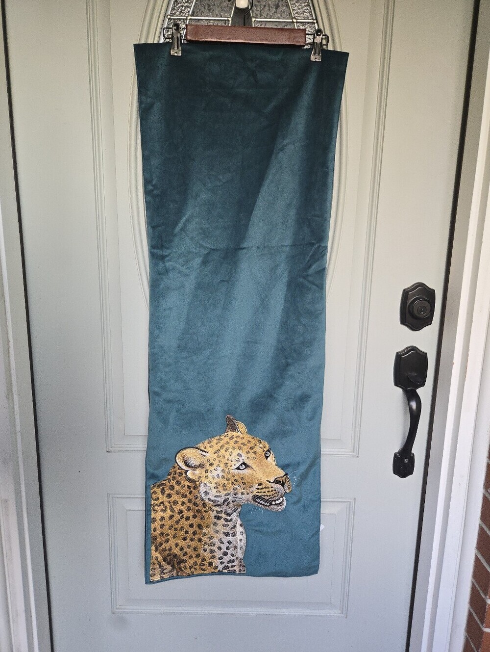 Callisto Home Velvet Leopaed Embroidered Table Runner 16x90"